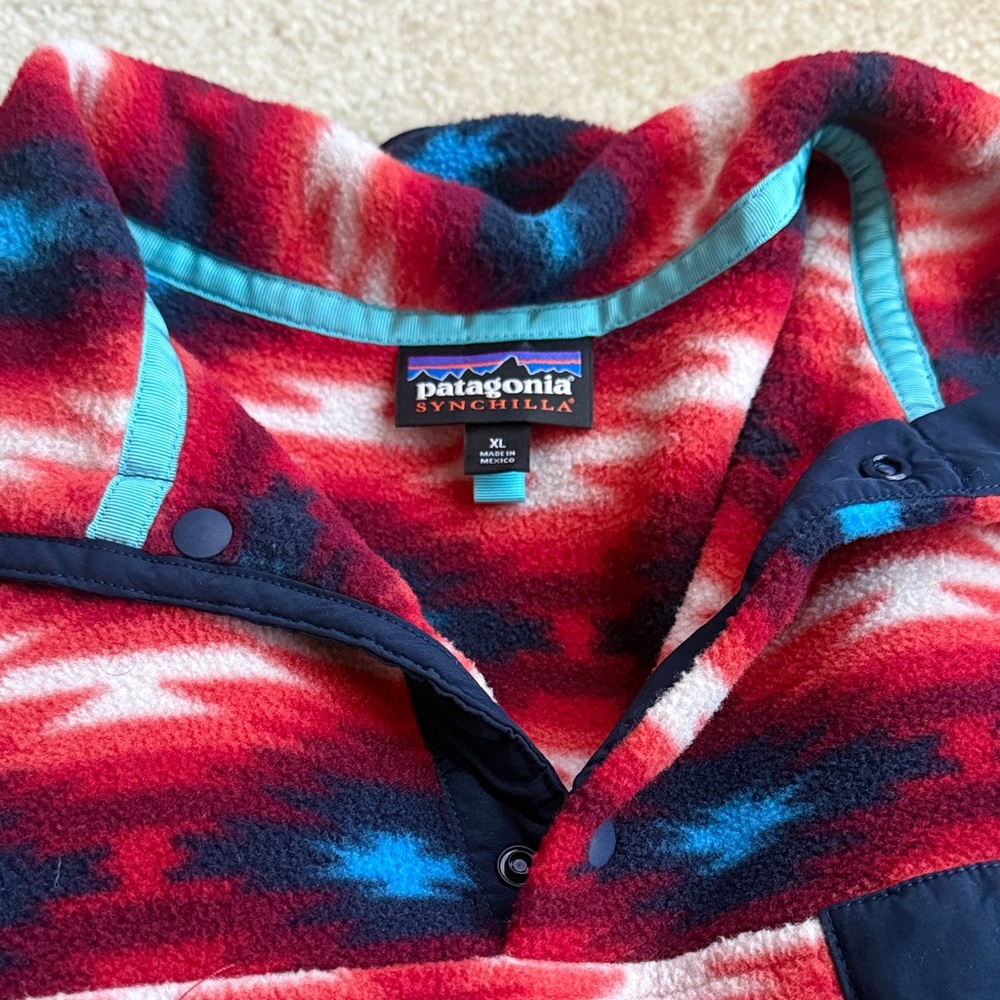 Patagonia Synchilla Red and Blue Fleece Pullover